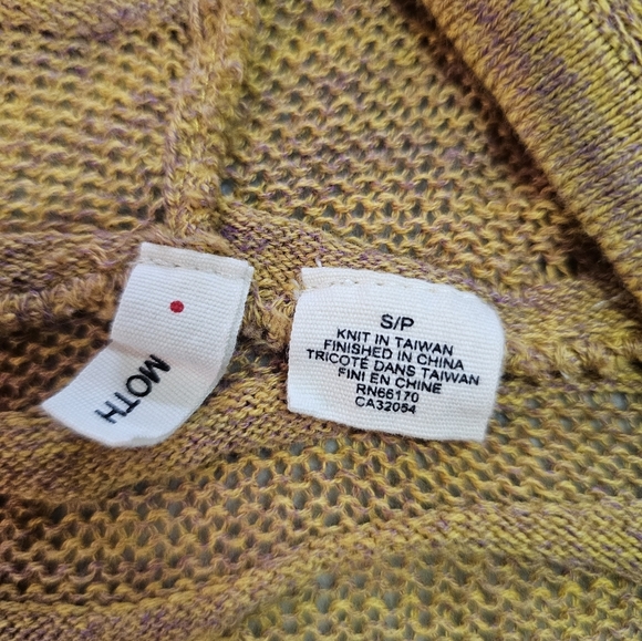 "Anthropologie Moth Open Knit Hooded Cardigan Vest Mustard Purple Small" - Picture 3 of 10